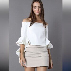 Chicwish Ethereal Frilling Off shoulder Top Ruffles Cropped Dressy White XS